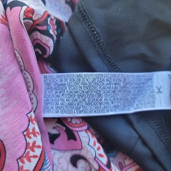 Forever 21 Black Pink Sheer Floral Long Flare Sleeve Mini Dress V-Neck Sz L - Picture 14 of 14